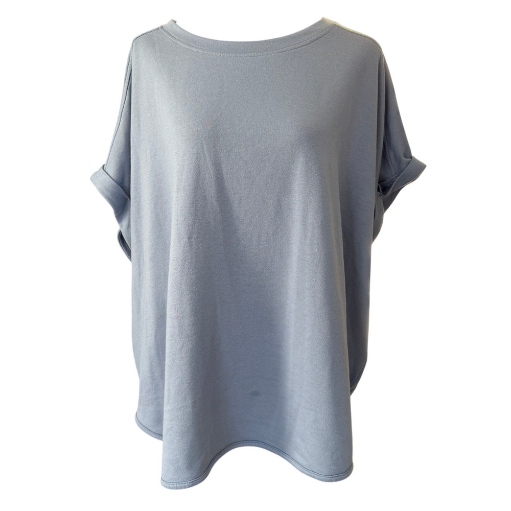 Cupio Short Sleeve Cuffed High Low Hem Top Plus Size 1X XL Dusty Blue Casual